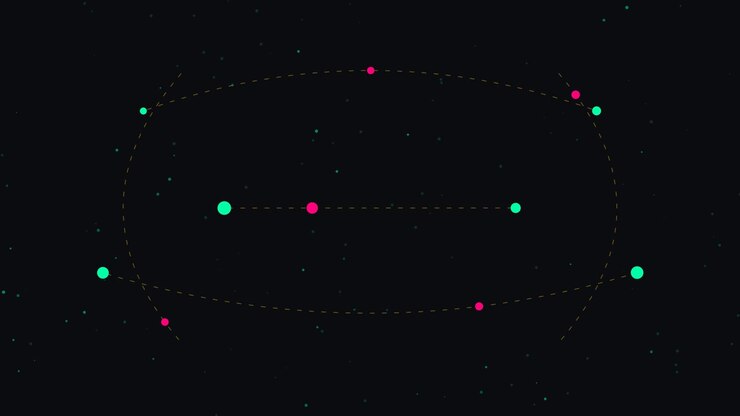 Abstract Motion Graphic of Orbiting Particles on Dark Background