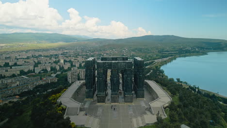 aerial view of the chronicle of georgia monument in tbilisi, georgia