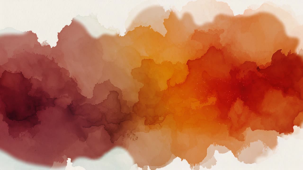 Dopo il lavaggio ad acquerello, una macchia d'inchiostro rosso emerge, si espande e si sposta sulla carta, fondendosi con i colori