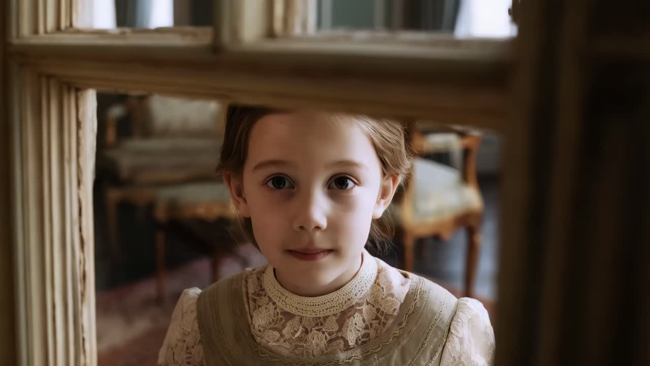 una chica a través de una ventana vintage