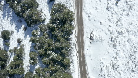 Antena---Carretera-En-Las-Montañas-Nevadas-De-Los-Andes,-Cerro-Otto,-Patagonia,-Argentina,-De-Arriba-Hacia-Abajo