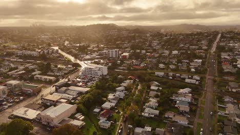 panoramic aerial view over auckland city avondale district during sunset.