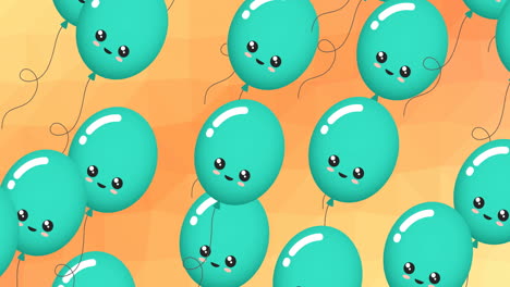 animation of yellow balloons with faces on orange background