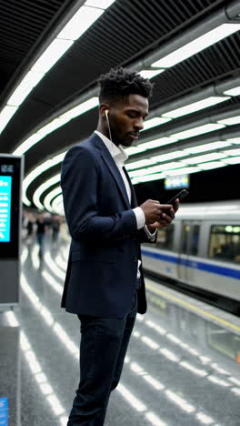 man on subway platform using smartphone