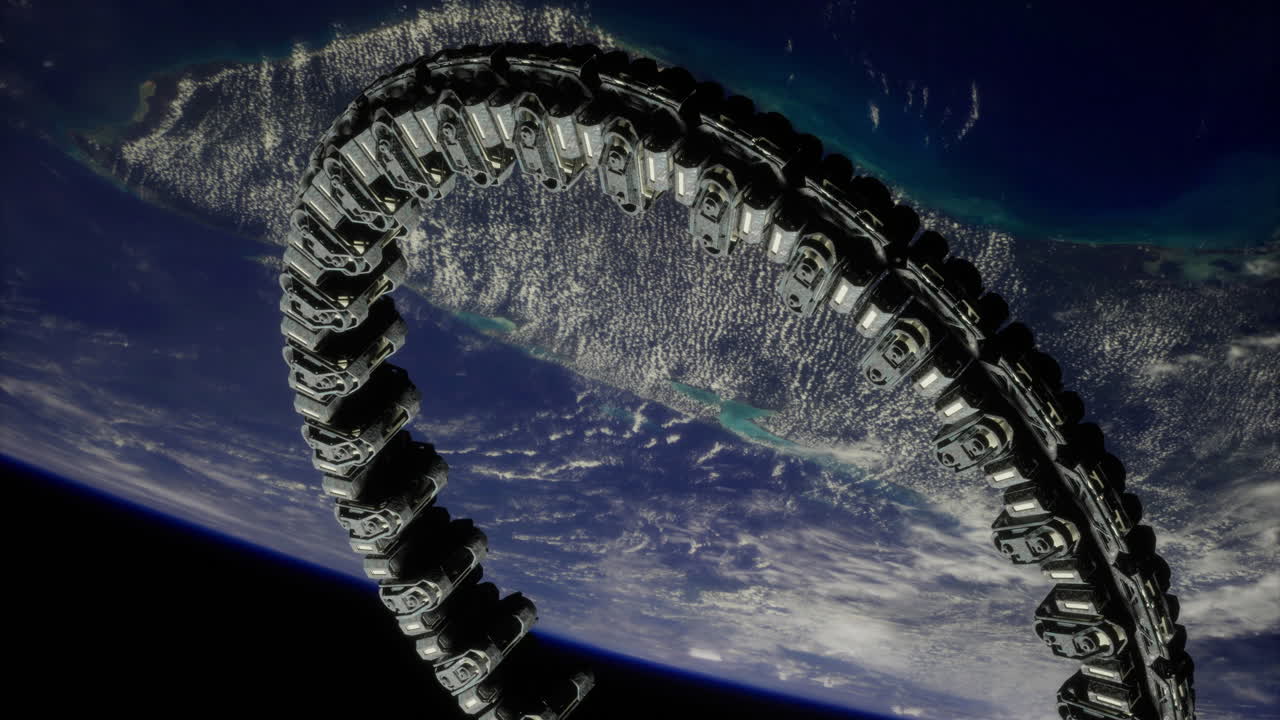 Space station ring structure above earth in stunning view