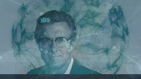 animación de procesamiento de datos sobre hombre de negocios caucásico y formas