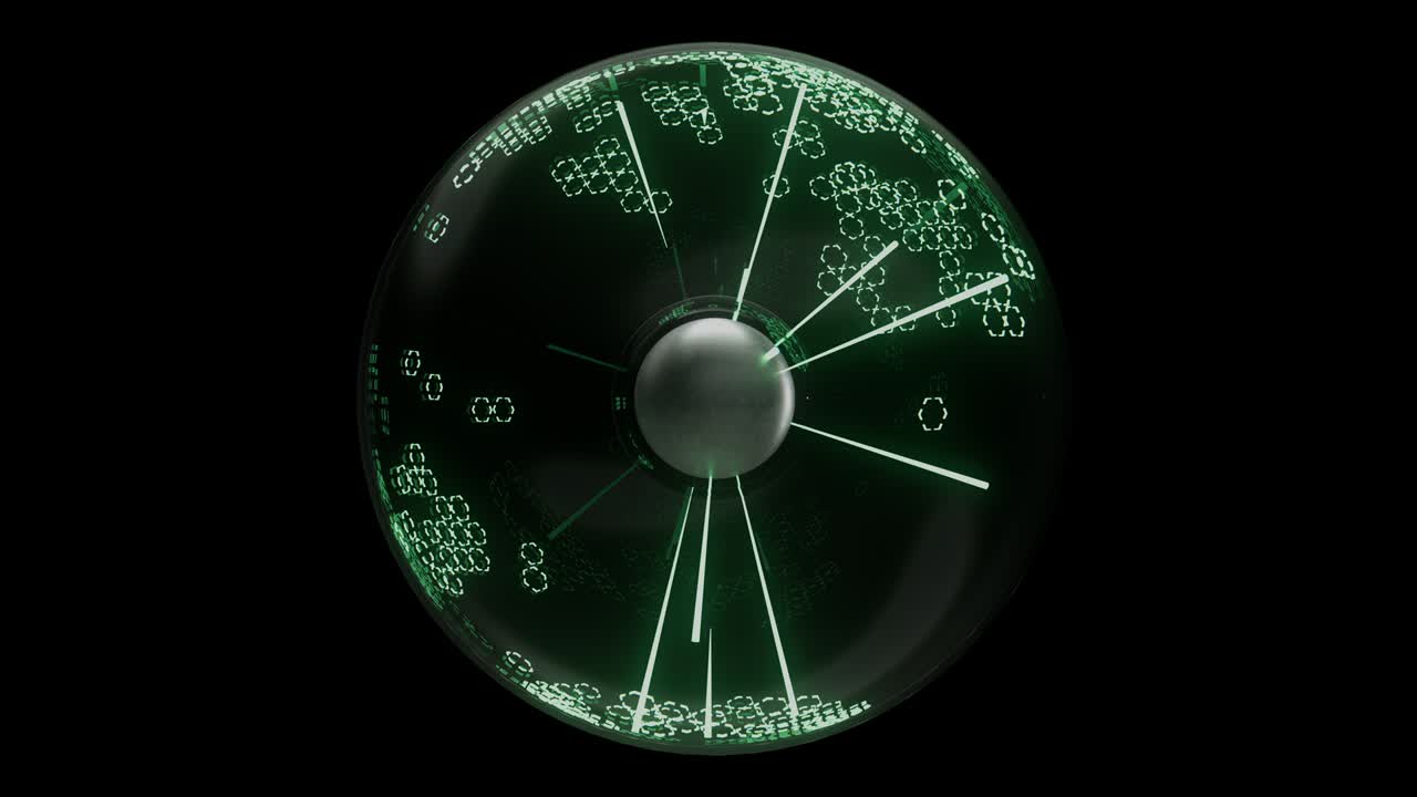 검은색 배경에 에너지가 박동하는 네온 녹색 공