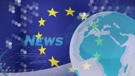 Animation-of-globe-and-news-over-flag-of-european-union