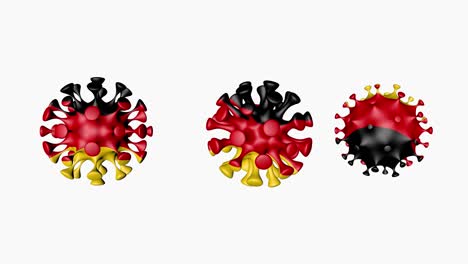 3d animation coronavirus 2019-ncov of germany. germany flag in virus ball spheres covid19, on white background. alpha channel