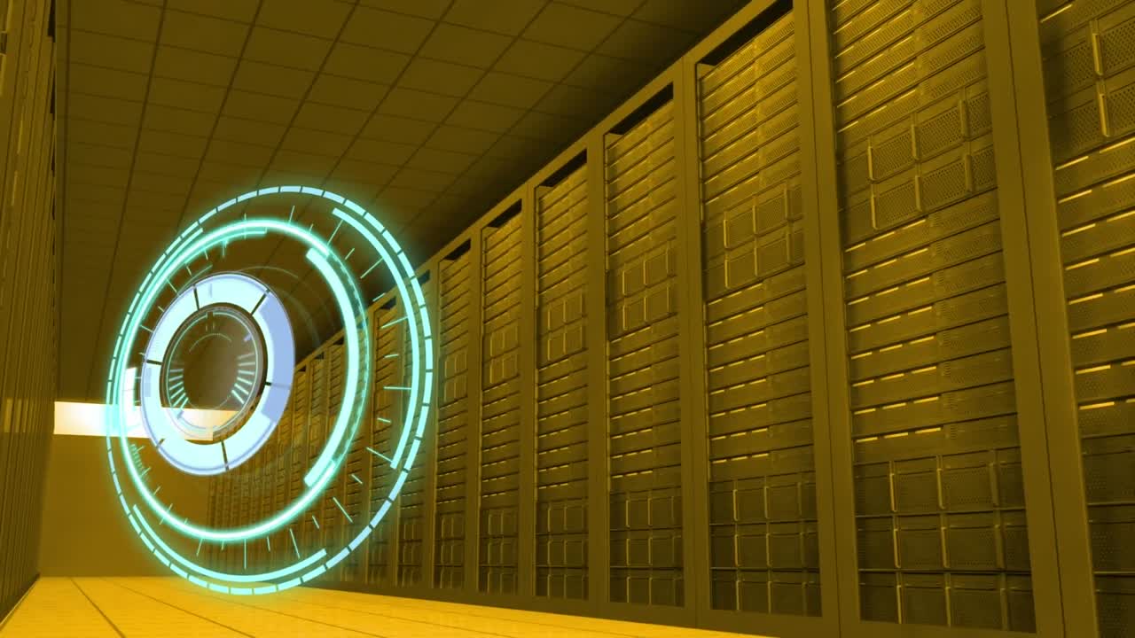 animación y círculo de procesamiento sobre la sala del servidor