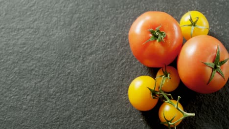 various tomatoes arranged on grey background 4k 4k