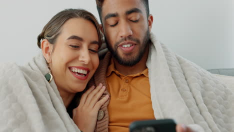 Happy,-couple-with-phone-for-communication