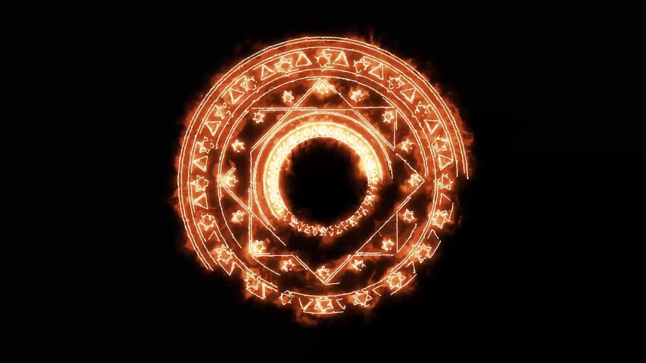 estrella mágica octágono energía de fuego girar lentamente aparecen pantalla negra