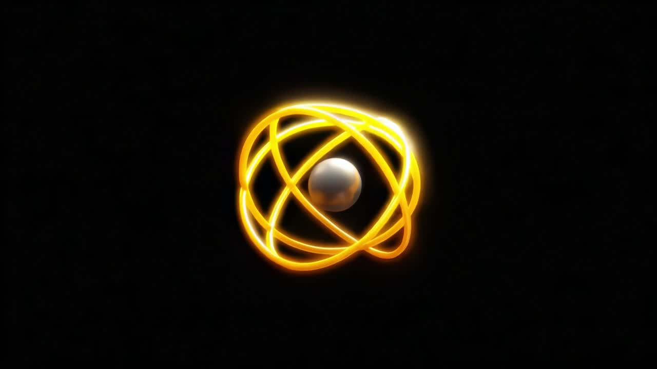 Exploring the Concepts of Atomic Structure and Energy: An Artistic Representation of an Atom with Electron Orbits Radiating Light and Energy in a Dark Background