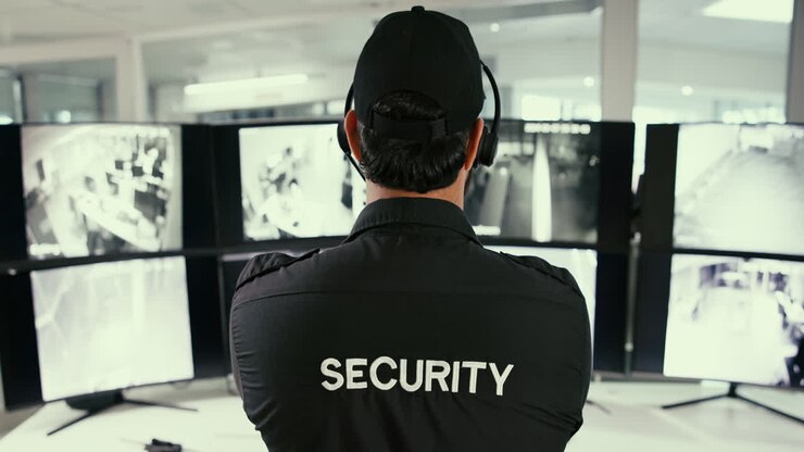 Security Guard Monitoring Security Cameras