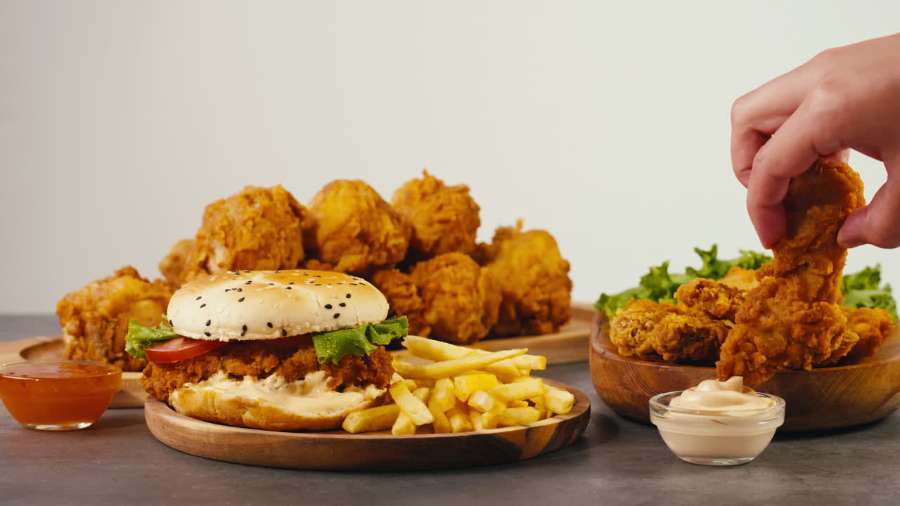 Fried Chicken, Burger and Fries