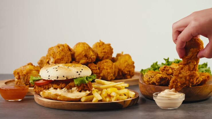 Fried Chicken, Burger and Fries