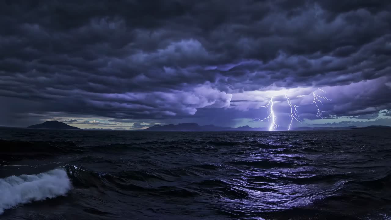 Dramatic seascape video captures stormy clouds over turbulent ocean waves, shot from a low angle