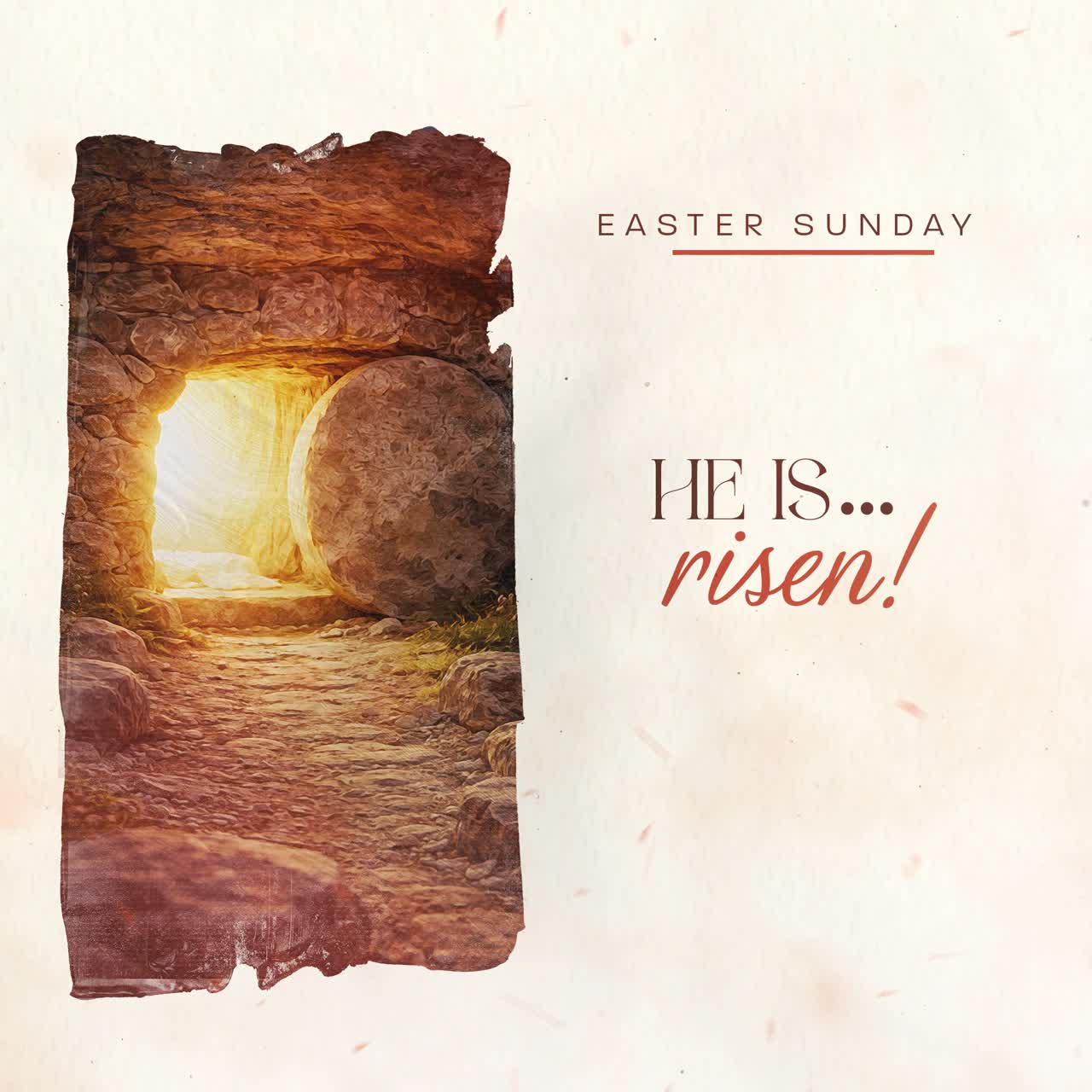 Empty Tomb with Rolled Stone and Bright Light for Easter Sunday
