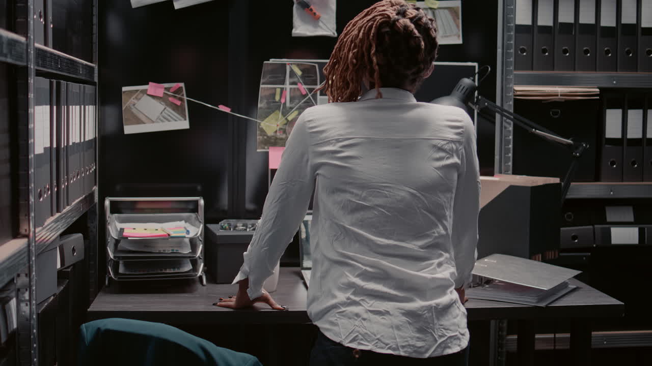 Detective Investigating a Case in Her Office