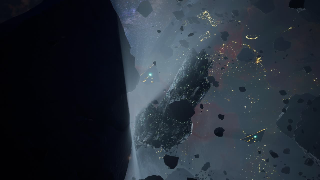 Derin Uzayda Asteroidler Arasında Devasa Uzay Gemisi