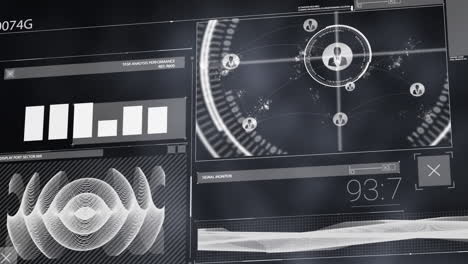 animation of interface with data processing against textured grey background