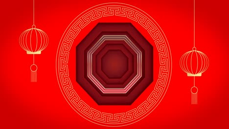 Animation-of-chinese-pattern-and-decoration-on-red-background