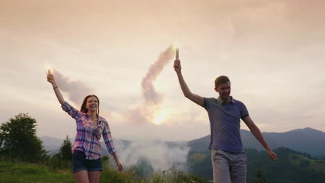 young couple playing with smoke chips 1