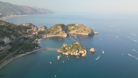 cinematic establishing shot above isola bella, italy