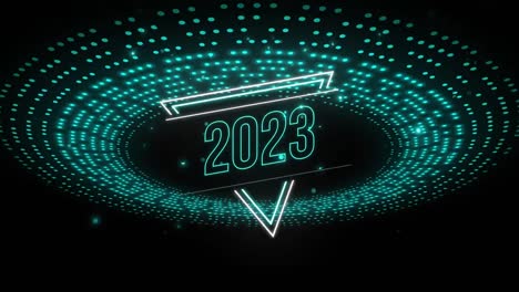 animación del texto 2023 sobre un patrón de luz azul parpadeante