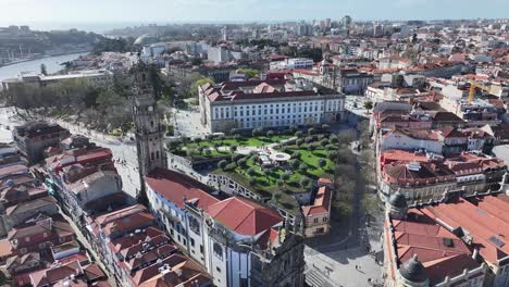 Clerigos Tower At Porto In Porto District Portugal. Catholic Church. Downtown Cityscape. Medieval Building. Clerigos Tower At Porto District In Portugal. Lisbon Square