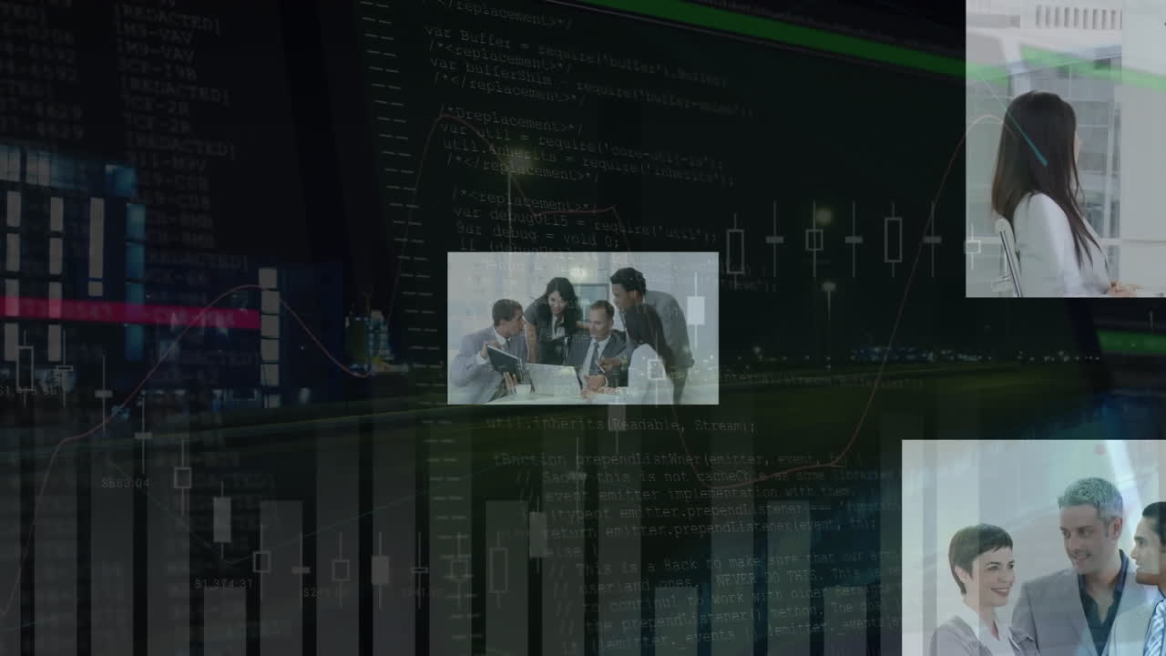 animación del procesamiento de datos sobre diversas personas de negocios en la oficina