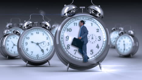 businessman doing jogging in giant clock