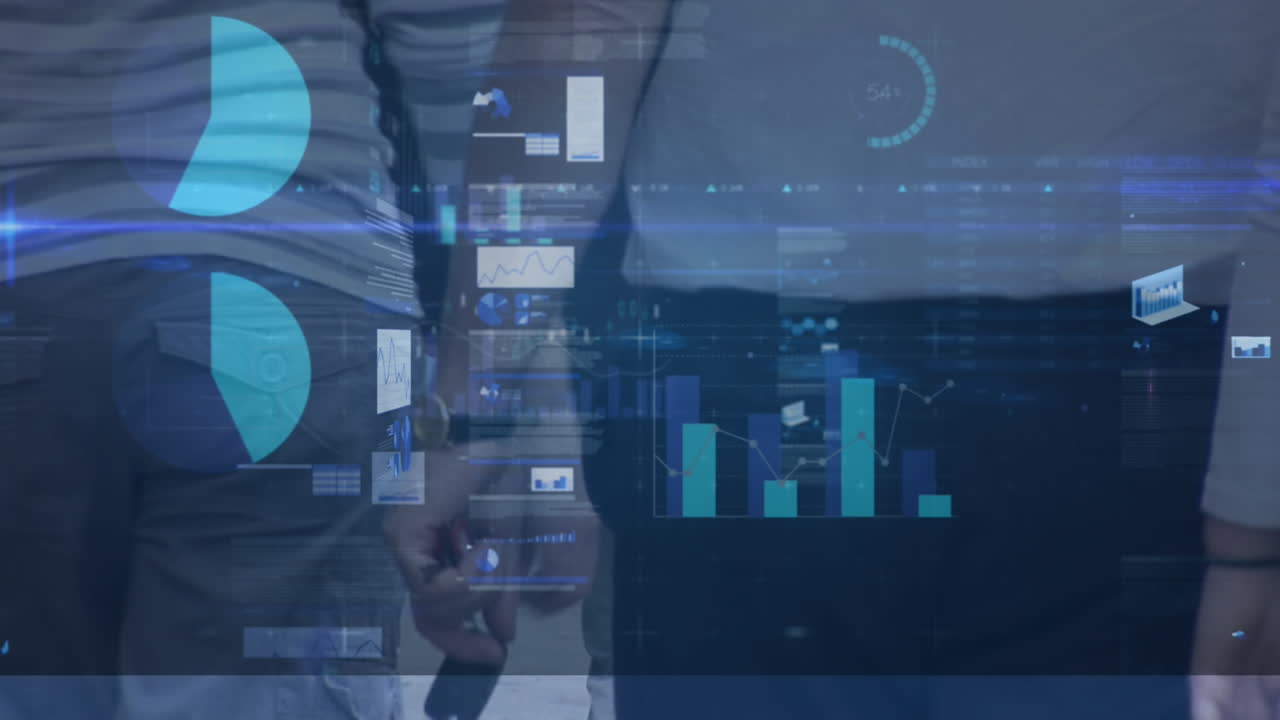 animación del procesamiento de datos financieros sobre diversas personas que caminan por la calle