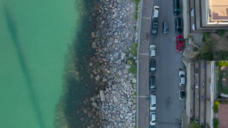 drone shot of a beach in liguria