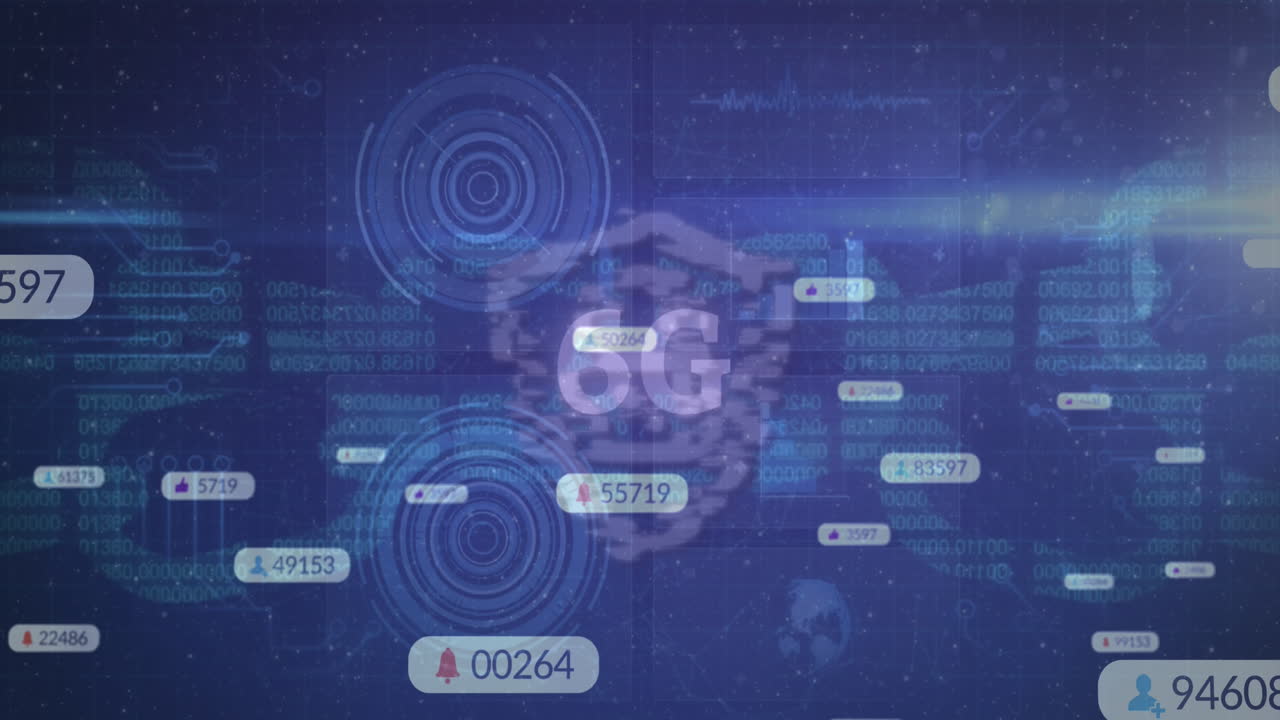 Animation of social media icons on banners over scope scanning