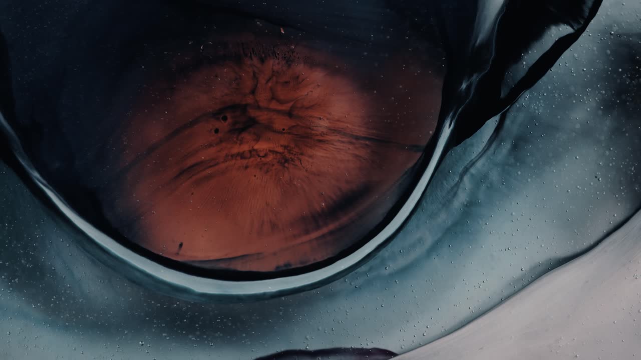 Liquid Ink, Orange Circular Ball Splash Formation, Blue Ink, Grey Ink Boarder, Developing From Black, Ink Nebula, Cosmos, Microscopic, Abstract, The Universe