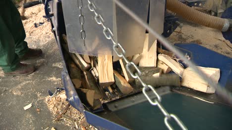 wood chopping machine assembly line detail, automated log cutting production