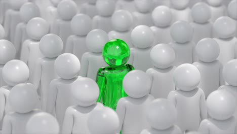 green figure in a crowd