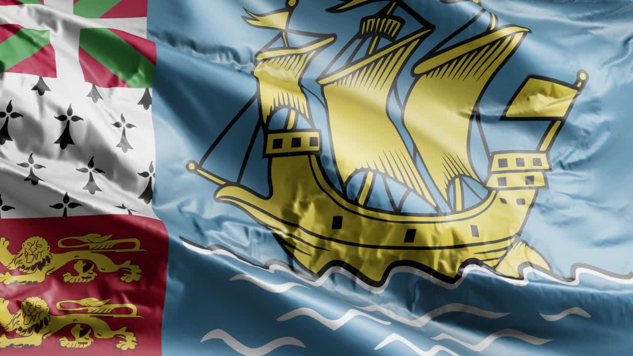 세인트 피에르와 미론의 발이 바람에 흔들리며, 세인트 피에른과 미론 발은 바람에 휘어지며, 배경이 완전히 채워지고, 10 초의 루프가 있습니다.