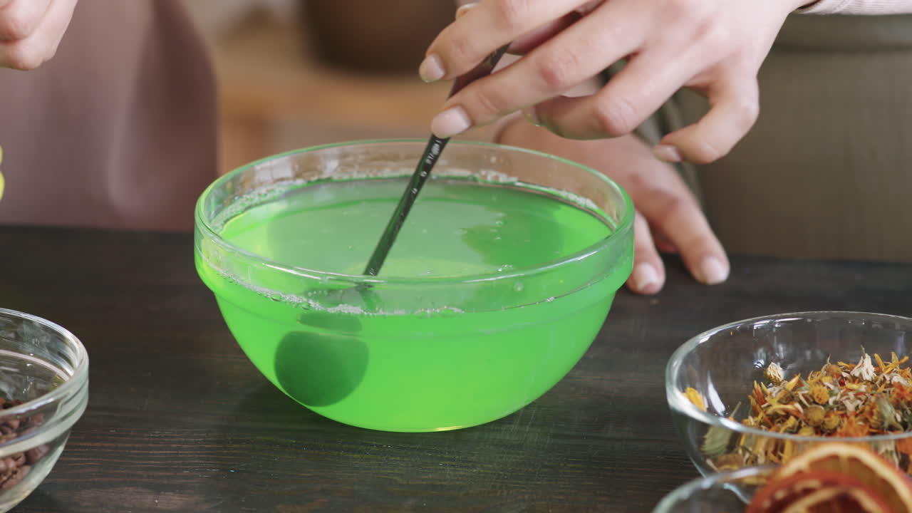 Adding Green Colorant To Handmade Soap Mixture