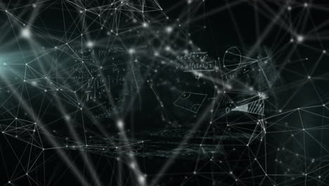 animation of digital data processing over network of connections on black background