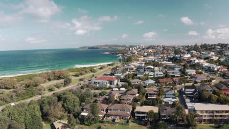 bird's eye view of the cityscape at the waterfront of freshwater beach in new south wales, australia