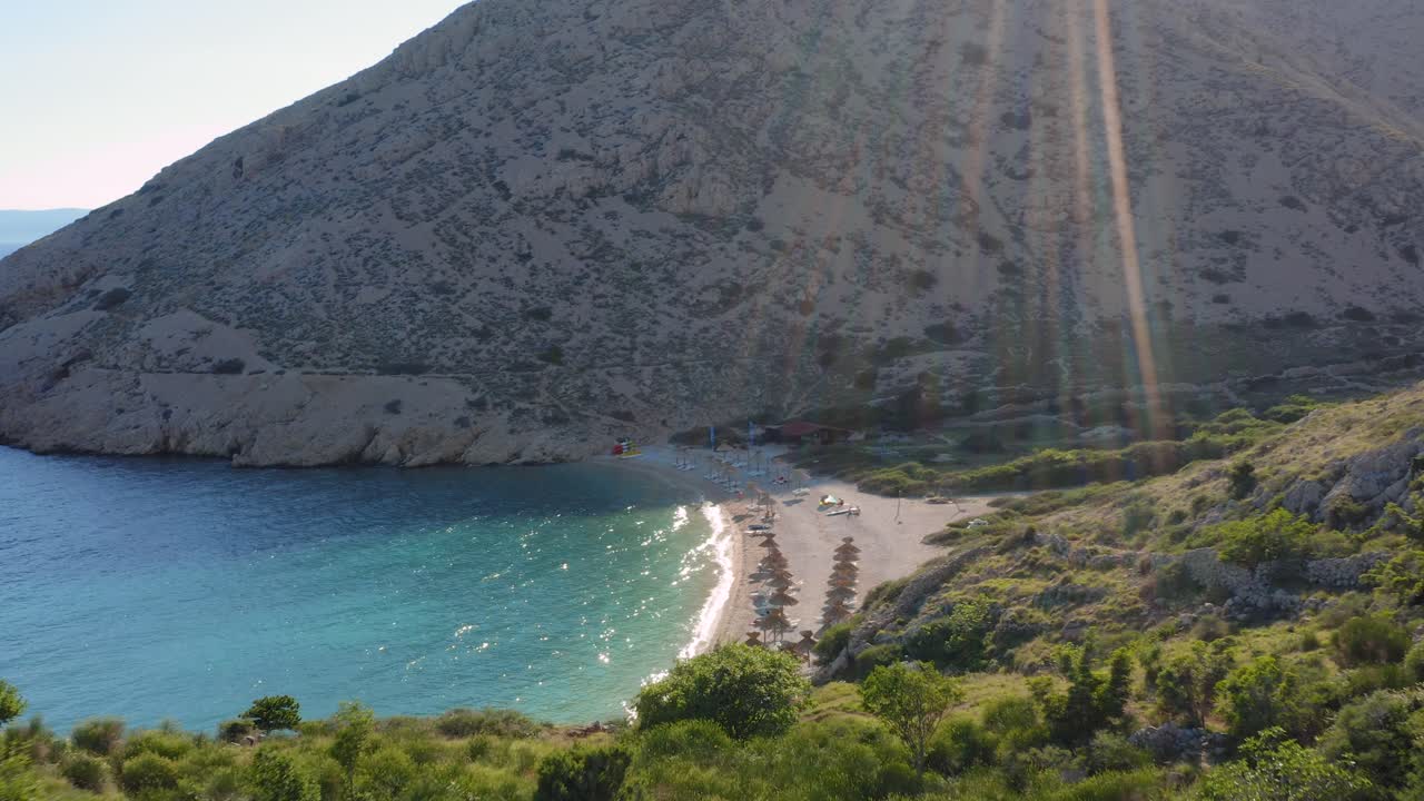 The Wonderful Mountains Near The Blue Ocean In Island Krk Croatia On A Sunny Day - Aerial Shot