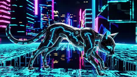 gato cyberpunk en la ciudad de neón