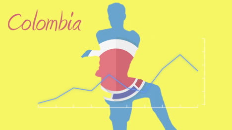 animation of dancer silhouette with colombia text and colorful graph on yellow background