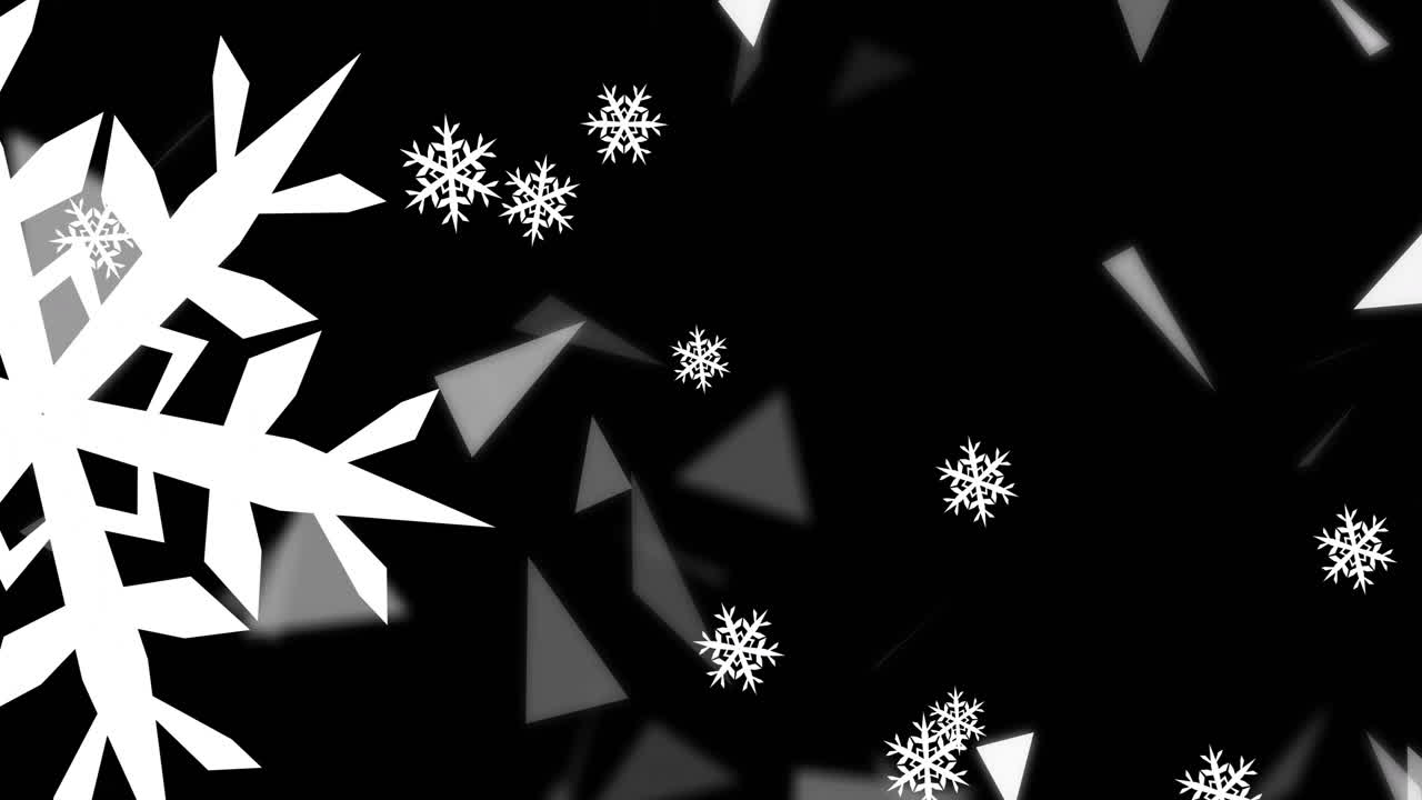 Animation of snowflakes and triangles over black background