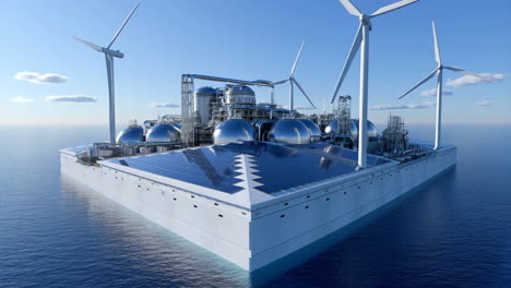 offshore renewable energy platform with wind turbines and solar panels