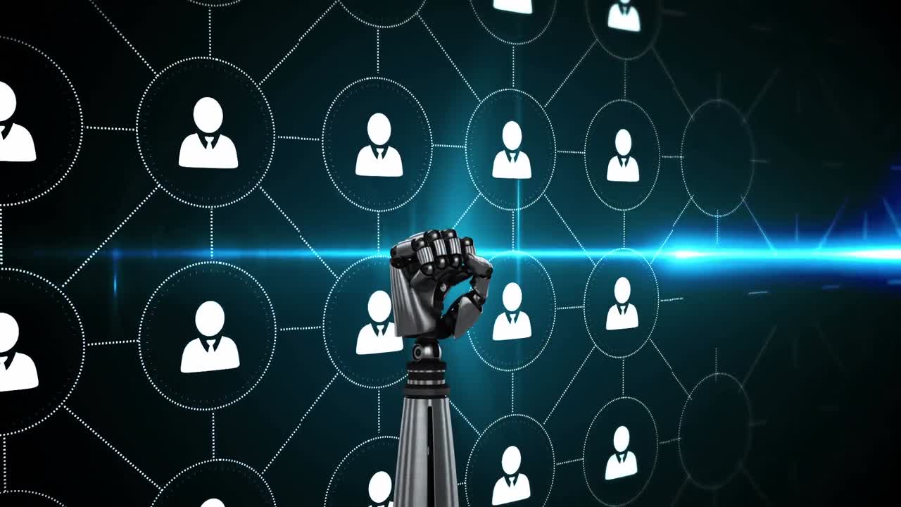 Robotic hand and profile icons in circles