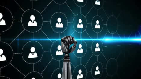 iconos de manos robóticas y perfiles en círculos